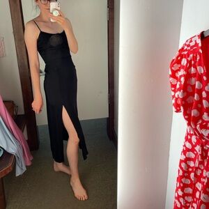 Chic Midi Black Dress with High Slit